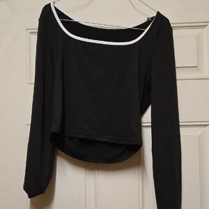 SHEIN Black Long Sleeve Top with White Trim